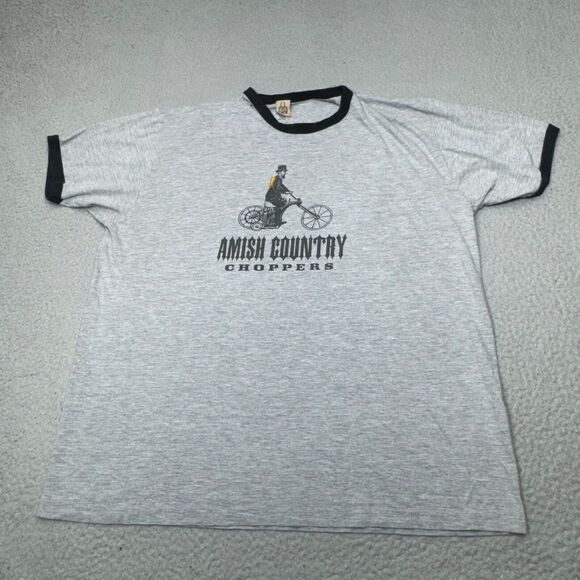 Amish Country Choppers Shirt Men Extra Large Gray Ringer Sack Biker USA Made - Picture 1 of 15